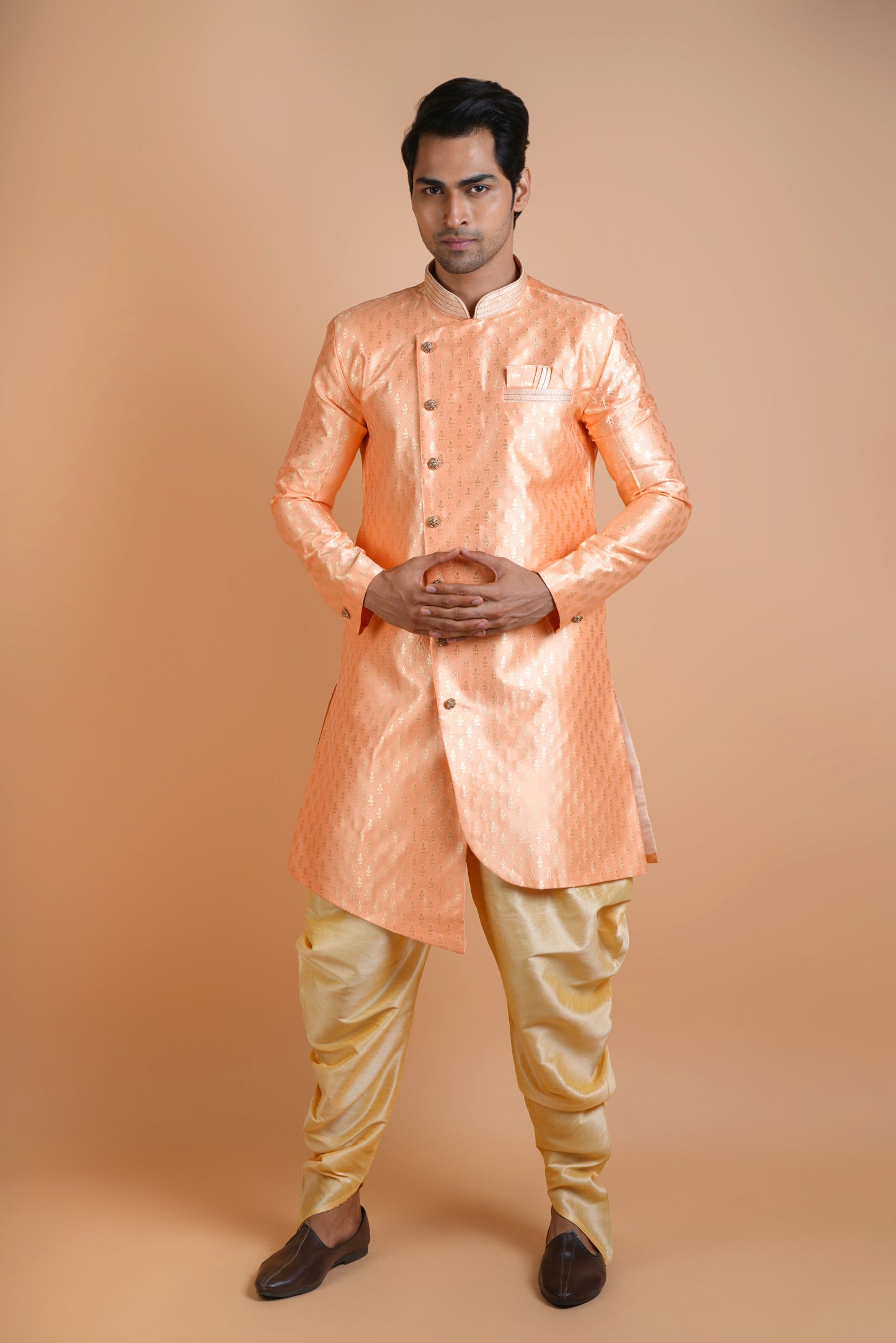 Bright Peach Colour Indo Western Kurta Set with Extra Ordinary Pattern