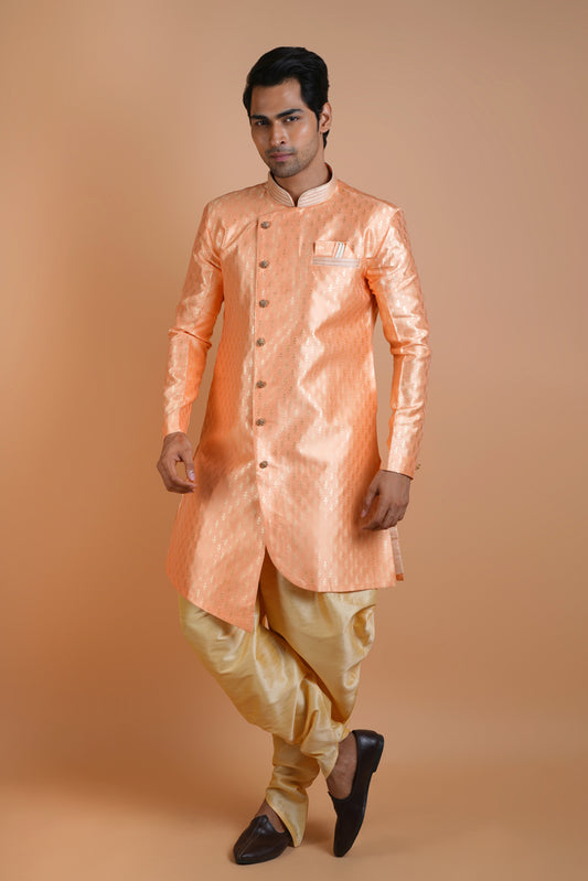 Bright Peach Colour Indo Western Kurta Set with Extra Ordinary Pattern