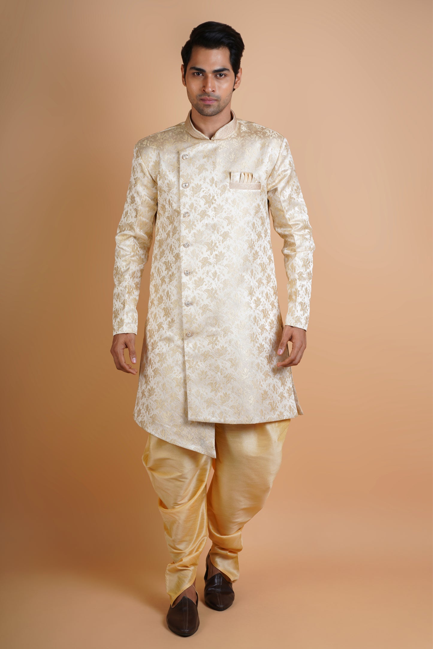 Faded Beige Colour Indo Western Kurta Set with Royal Pattern