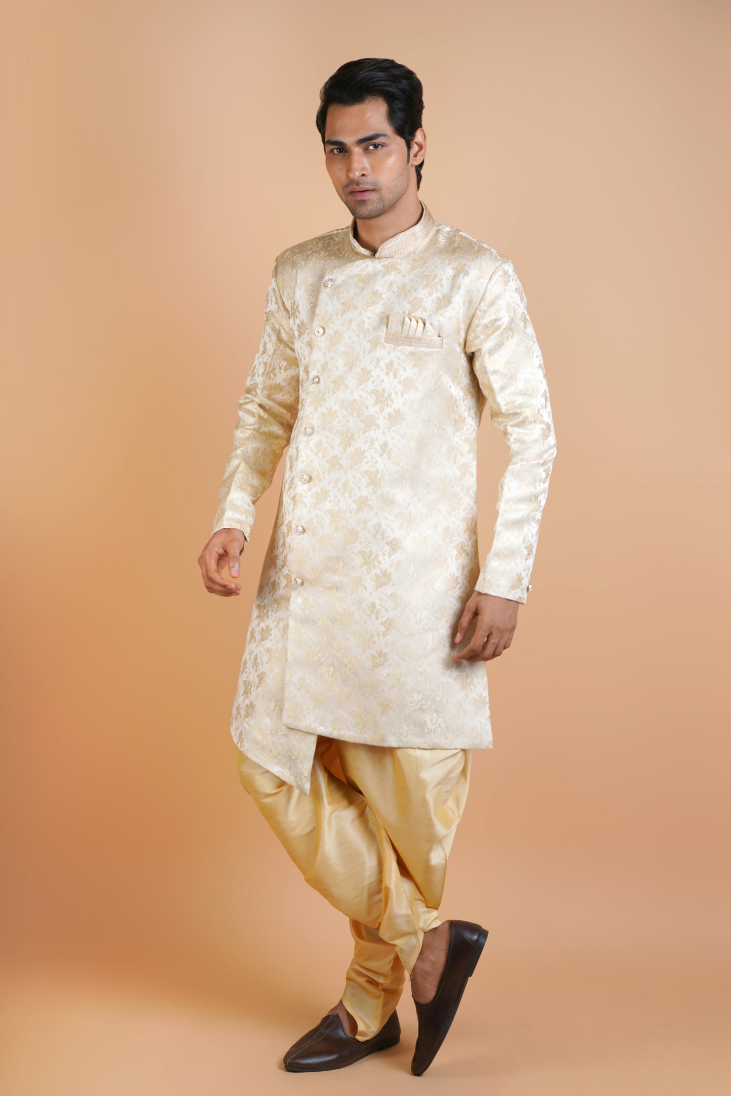 Faded Beige Colour Indo Western Kurta Set with Royal Pattern