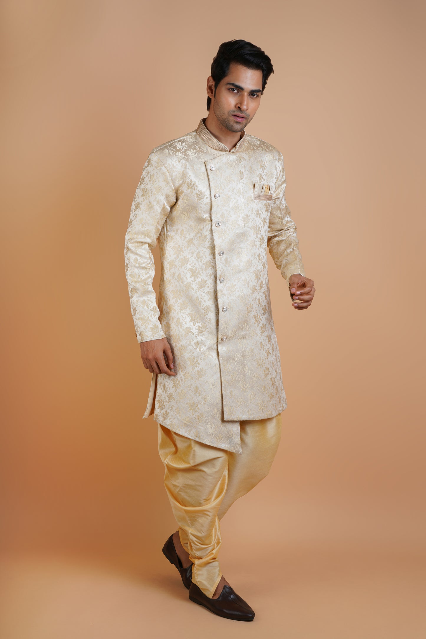 Faded Beige Colour Indo Western Kurta Set with Royal Pattern