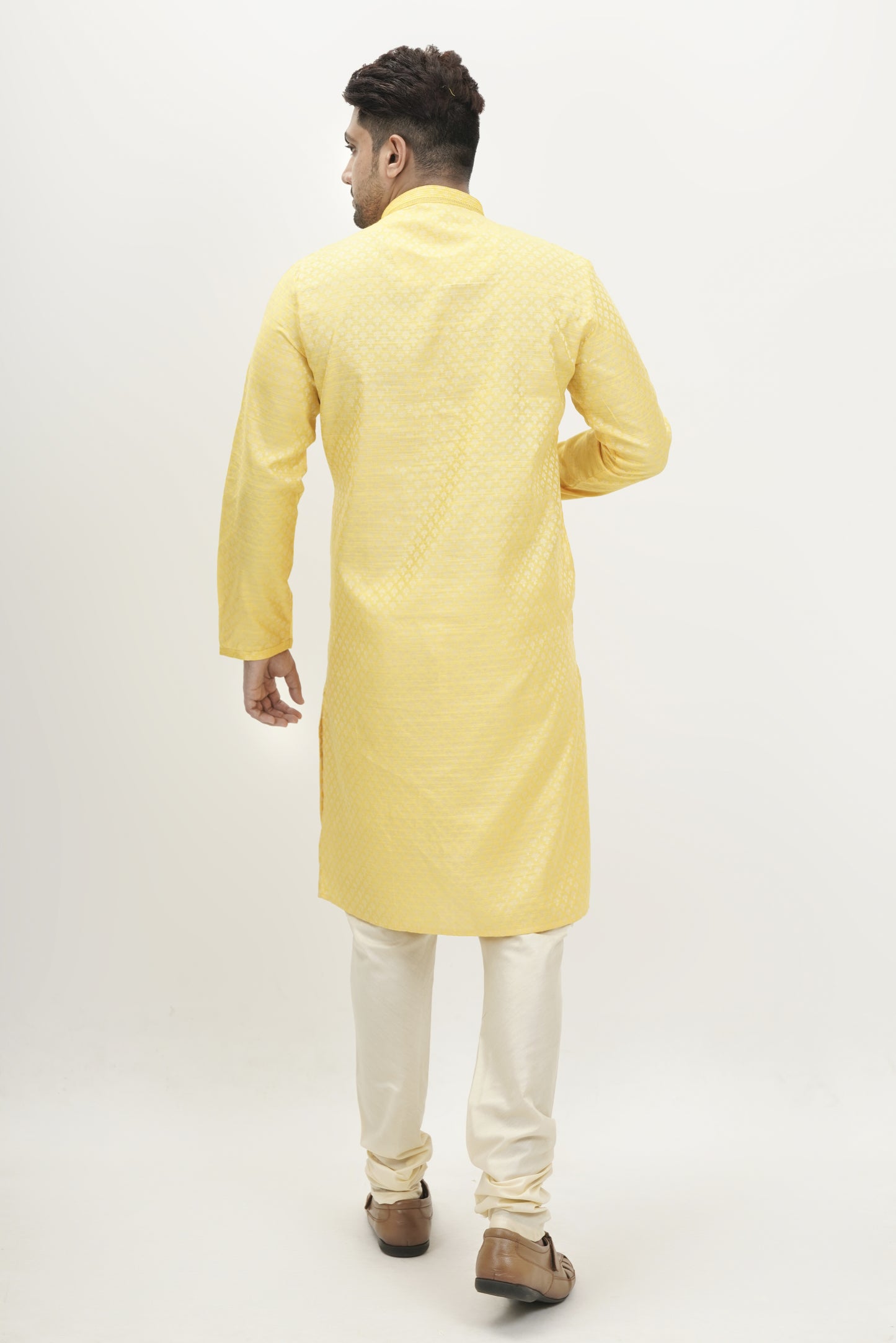 Light Yellow colour Plain Printed Kurta