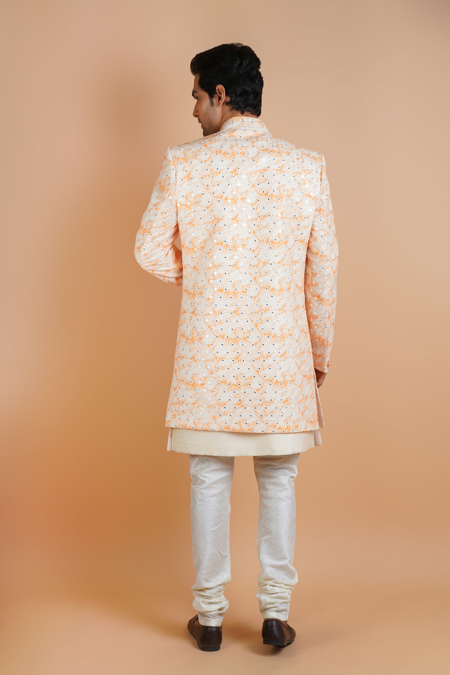 Light Shaded Orange on Beige Colour Indo Western Kurta Set with Sequin work