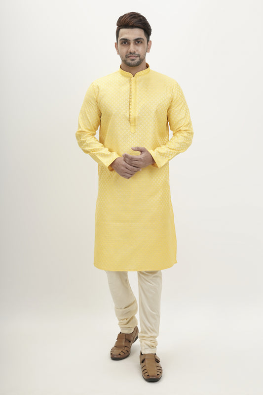 Light Yellow colour Plain Printed Kurta