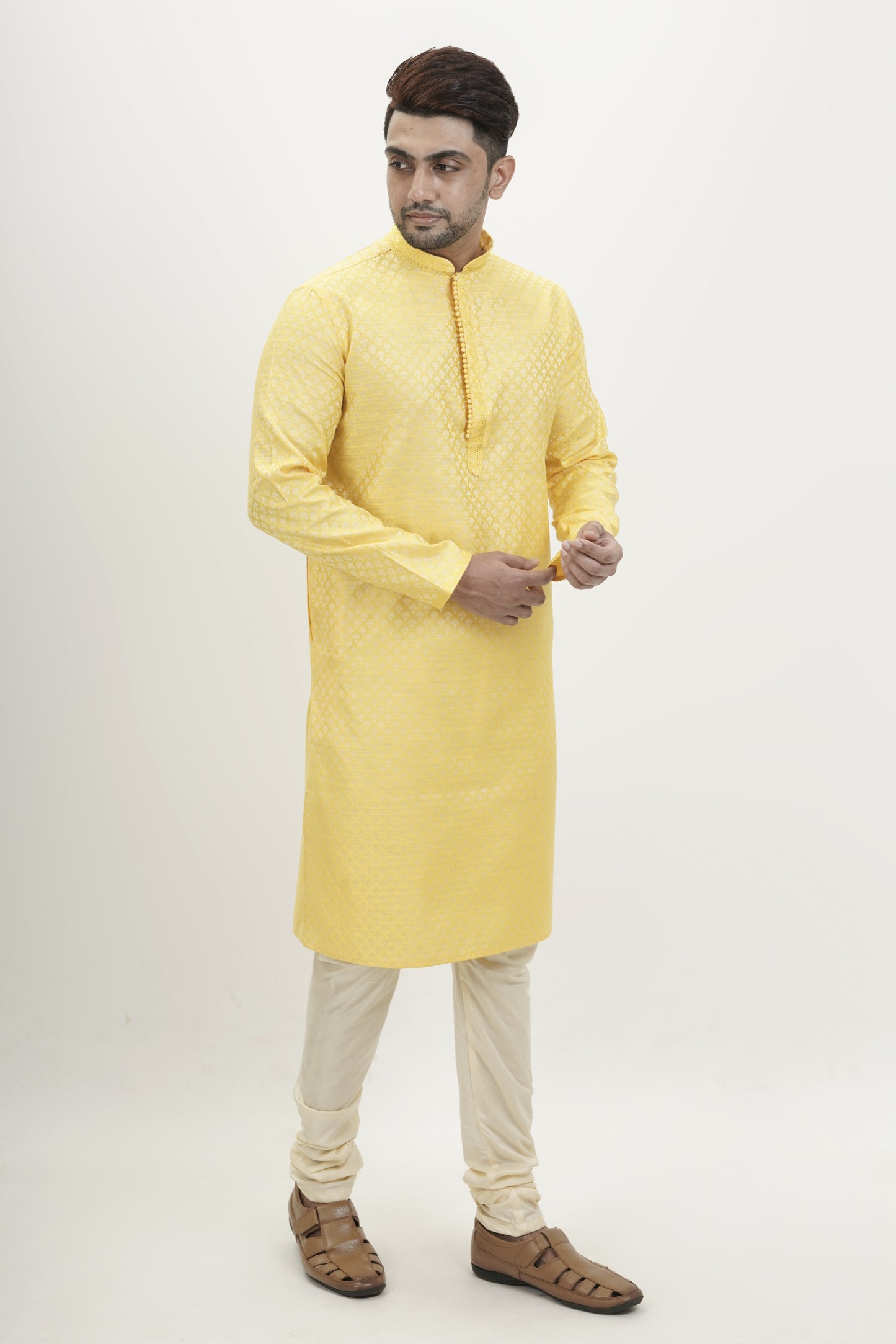 Light Yellow colour Plain Printed Kurta