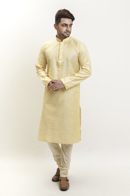 Super Light Yellow colour Jacquard Kurta