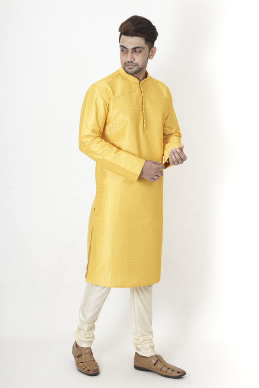 Yellow colour Printed Kurta with embroidery work