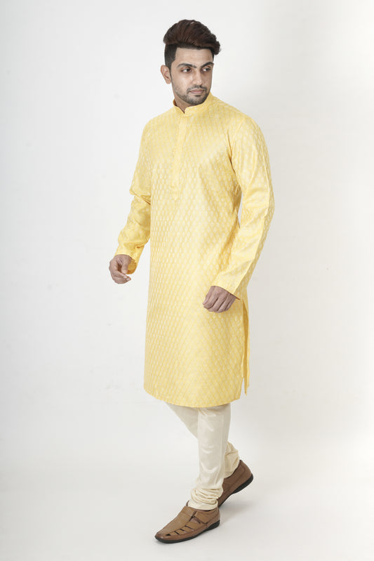 New Yellow colour Jacquard Kurta