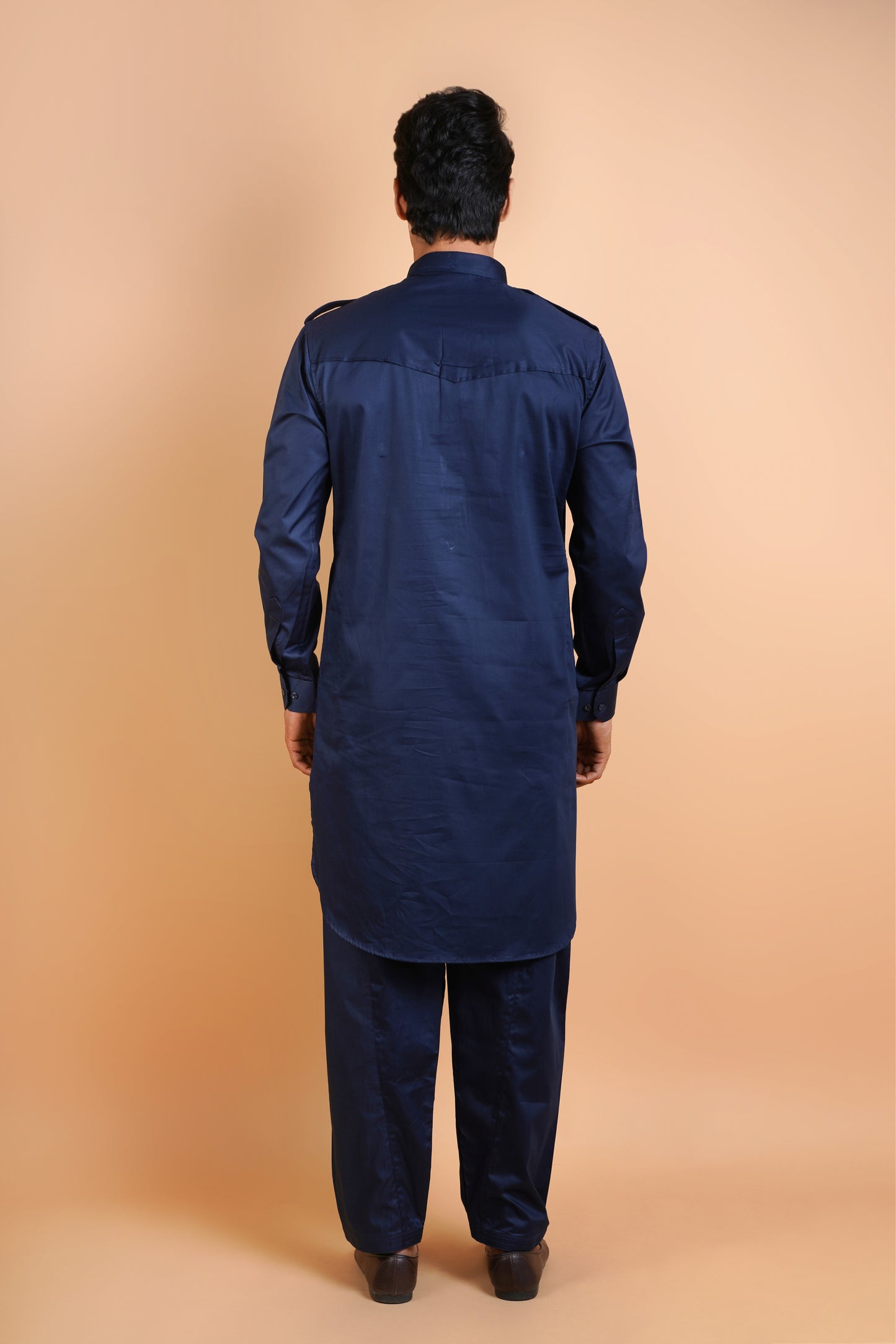 Men's Navy Blue Pathani Style Kurta