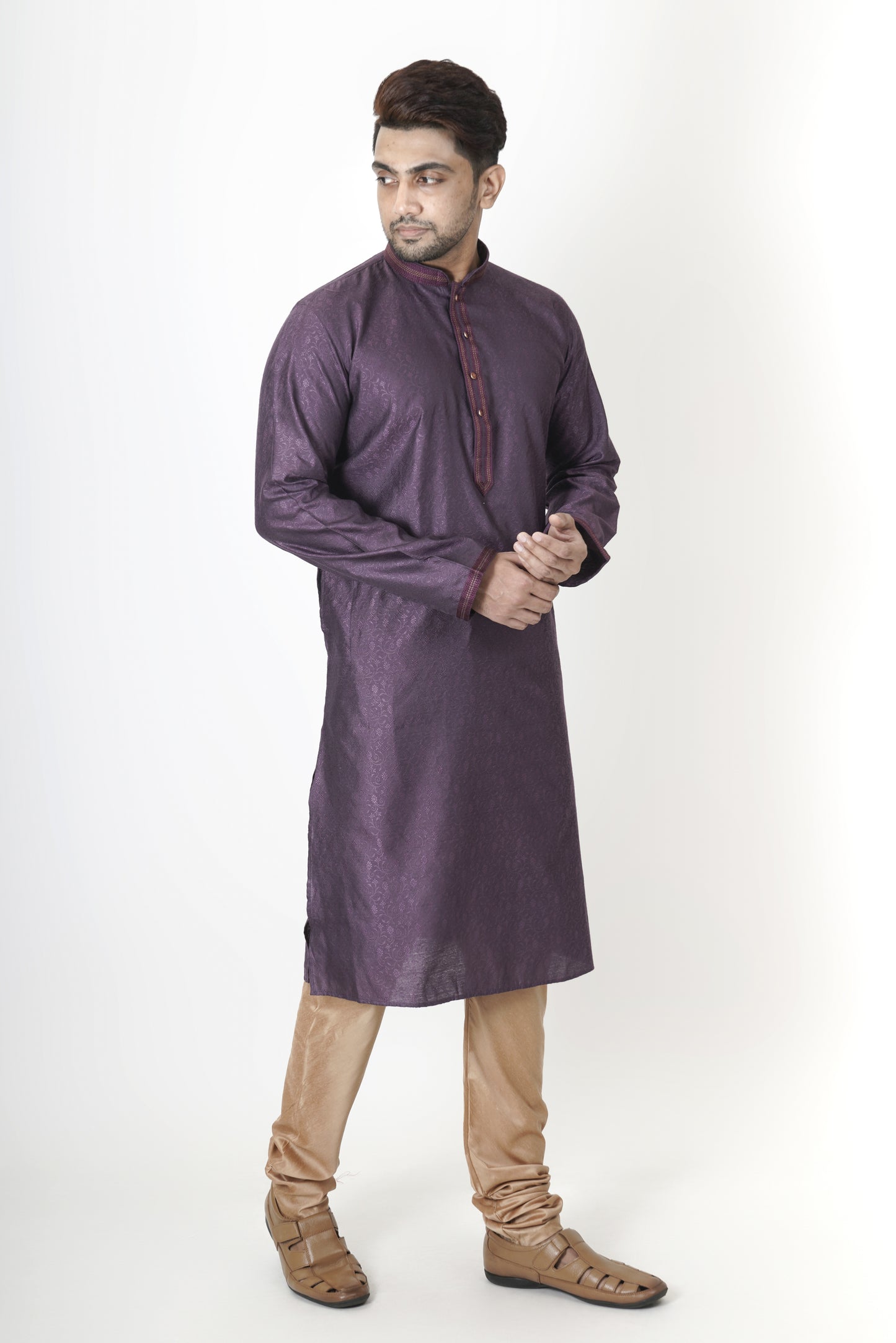 Burgundy colour Jacquard Kurta