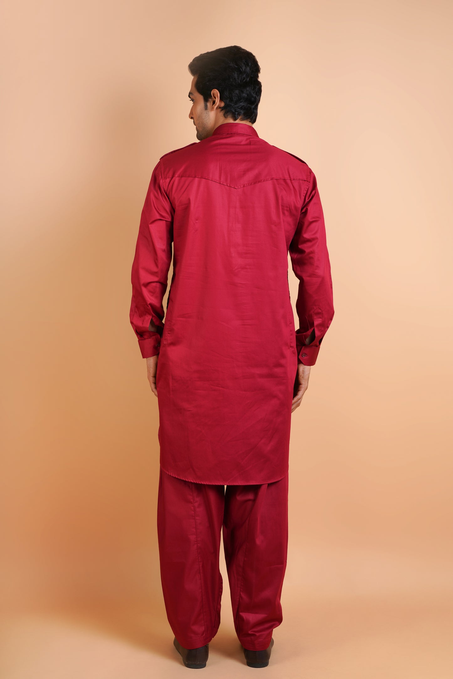 Men's Royal Red Colour Pathani Style Kurta