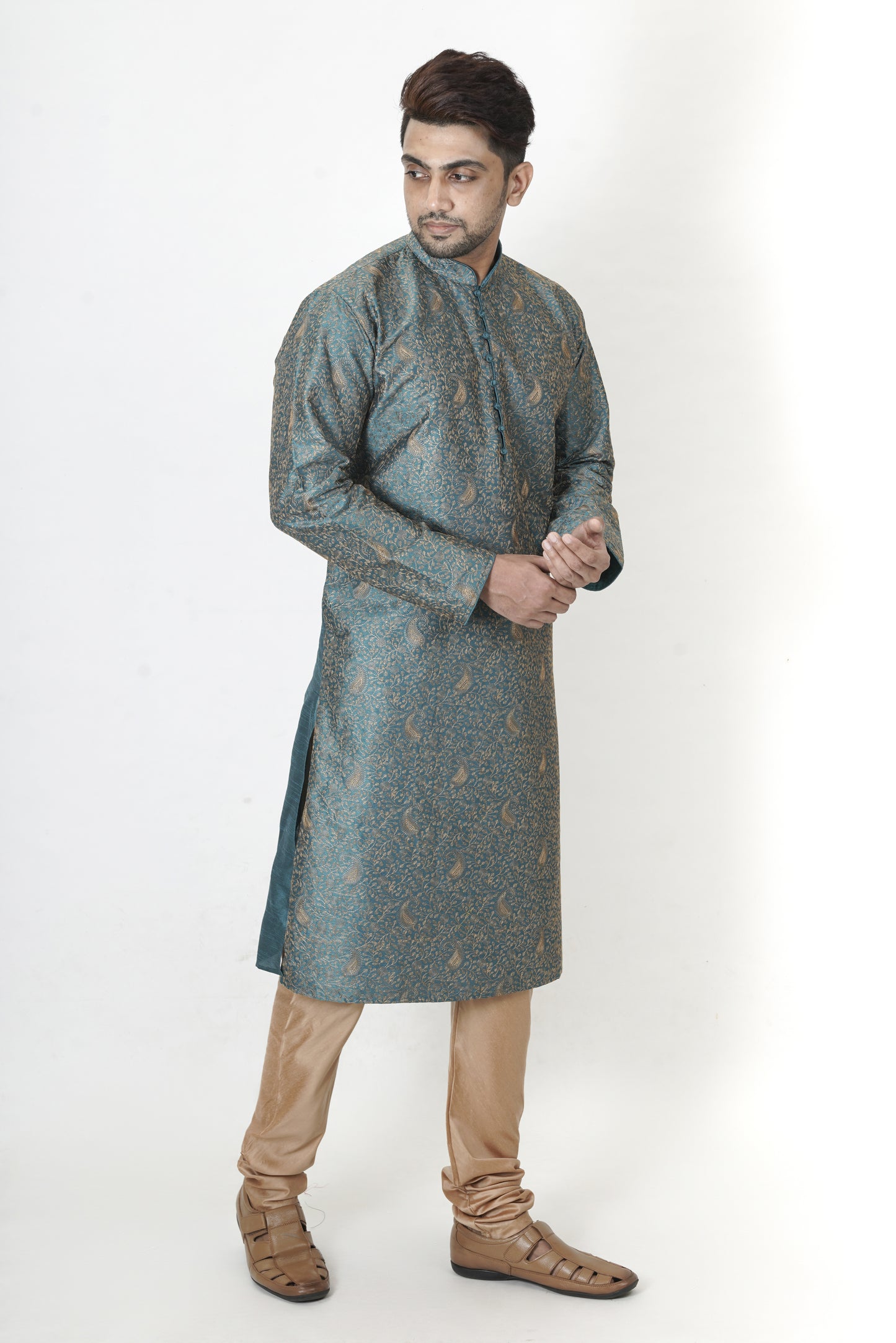 Sea Green colour Kurta with embroidery work