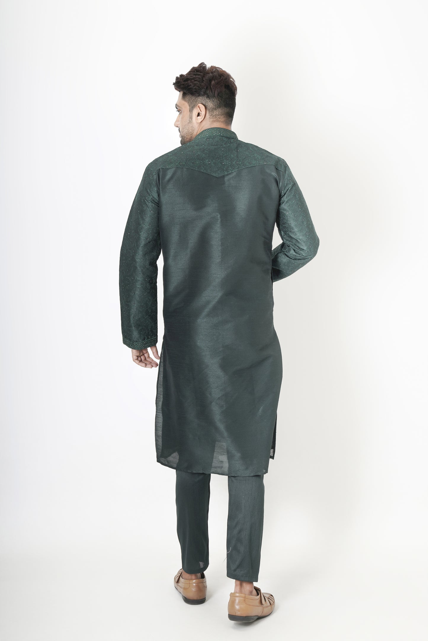 Dark Green colour Kurta with embroidery work