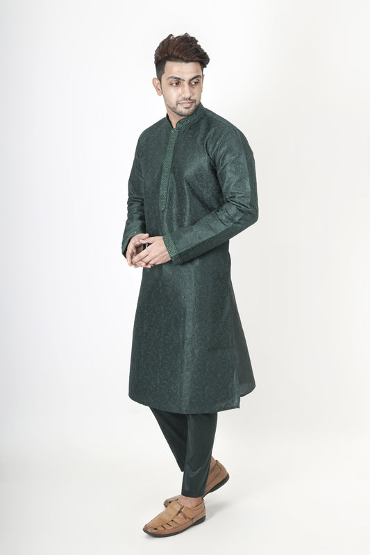 Dark Green colour Kurta with embroidery work