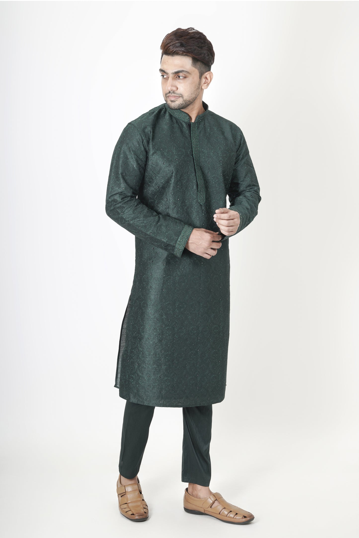 Dark Green colour Kurta with embroidery work