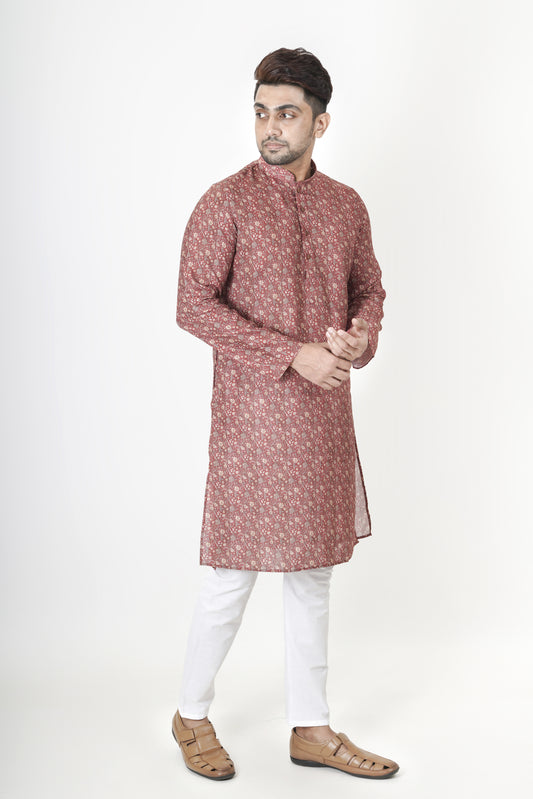 Red Floral Printed Kurta