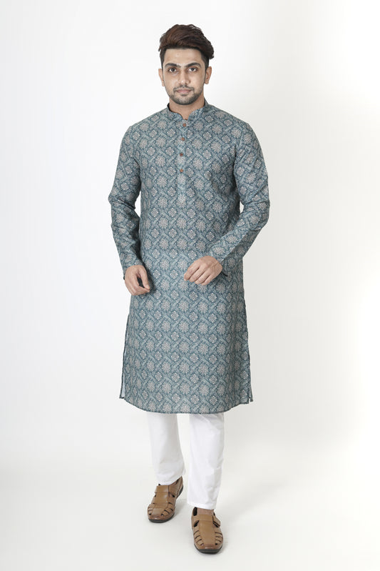 Sea Green Patterned Printed Kurta