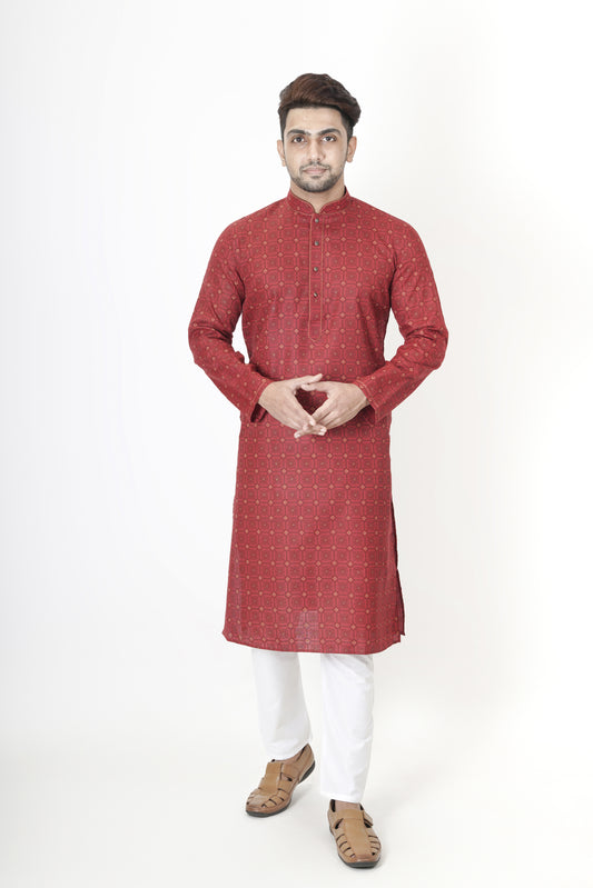 Dark Maroon Patterned Printed Kurta | Cotton