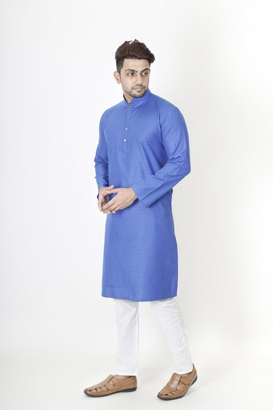 Smooth Blue Plain Texture Kurta | Cotton