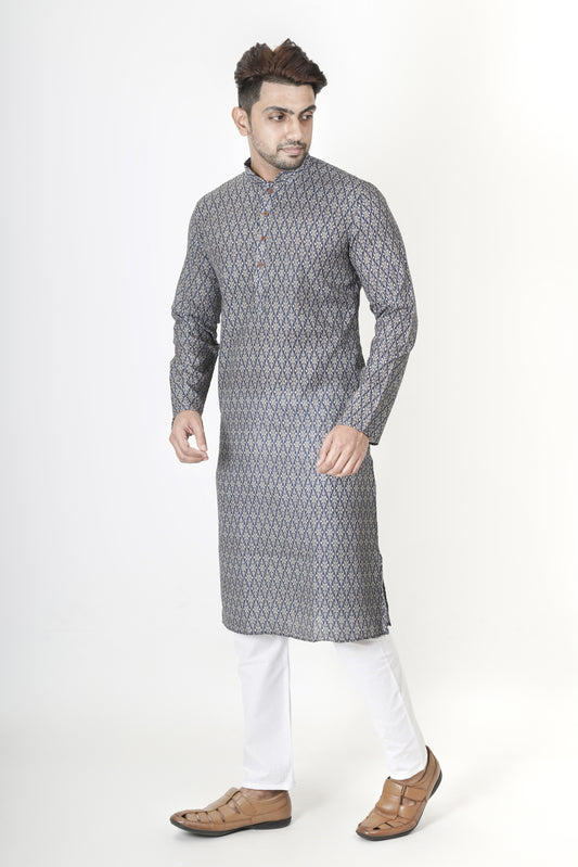 Dark Grey Patterned Printed Kurta | Cotton