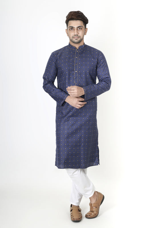 Dark Royal Blue Patterned Printed Kurta | Cotton