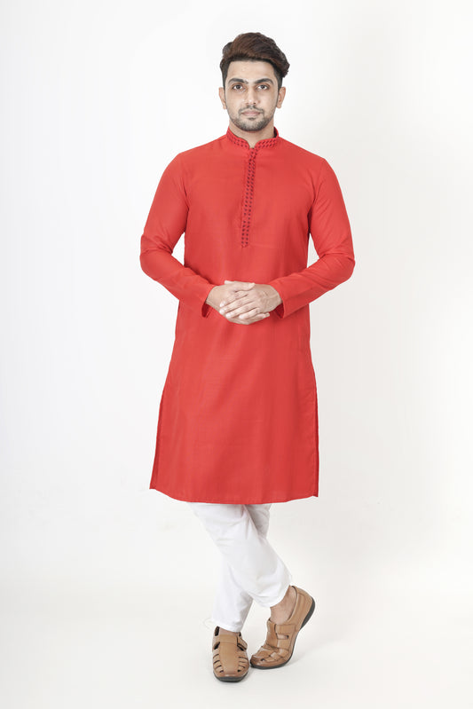 Light Red Plain Pastel Kurta | Cotton