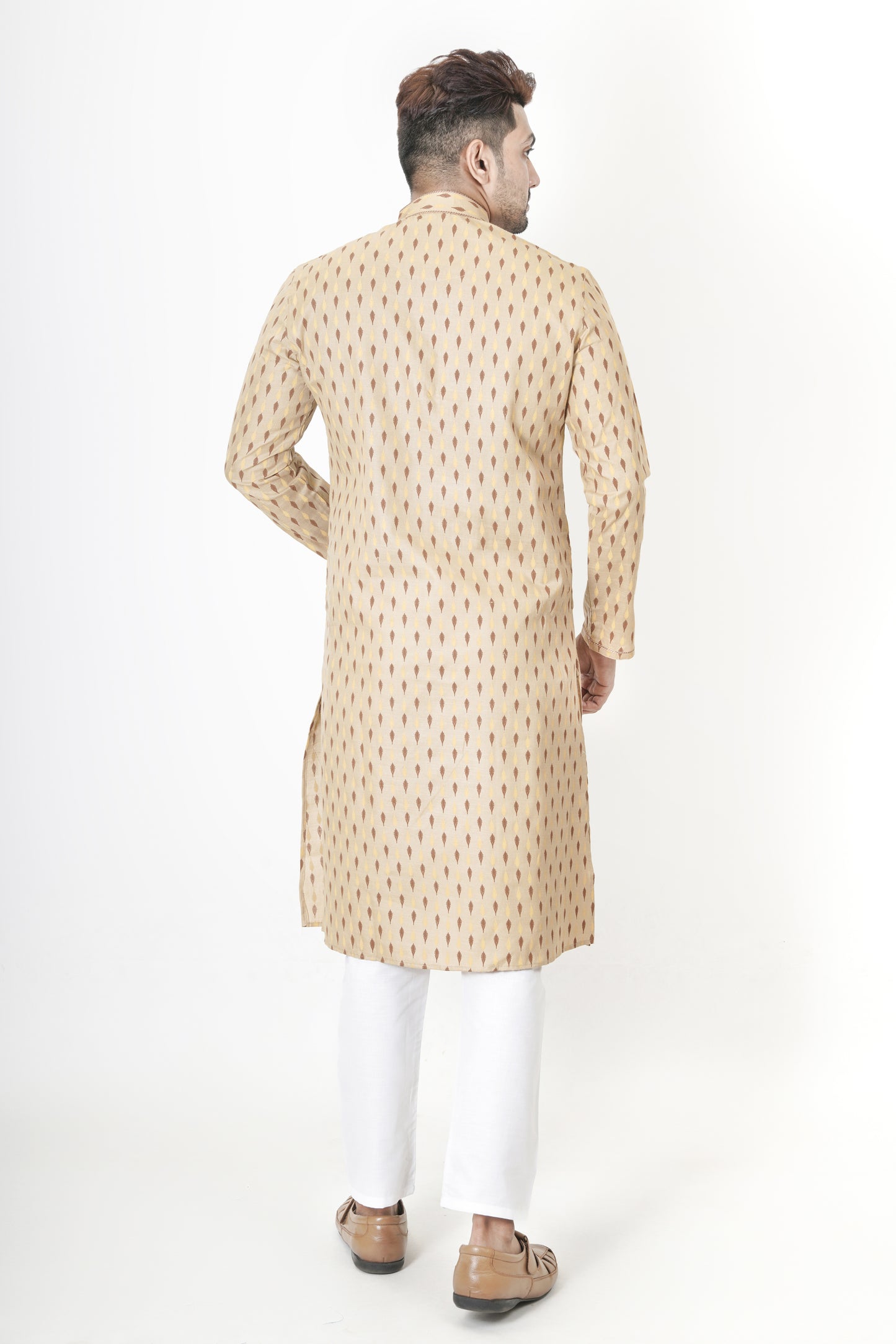 Light Beige Patterned Printed Kurta | Cotton