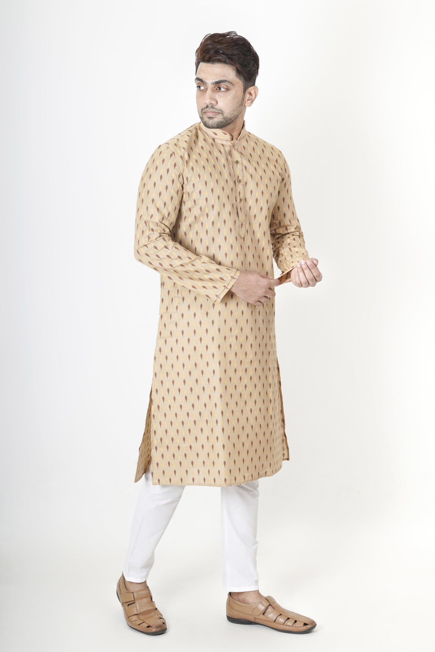 Light Beige Patterned Printed Kurta | Cotton