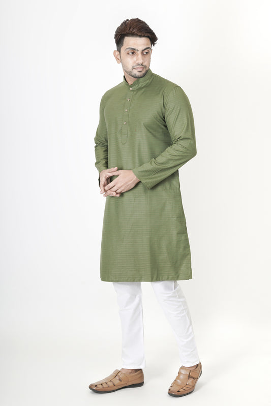 Olive Green Colour Plain Pastel Kurta | Cotton