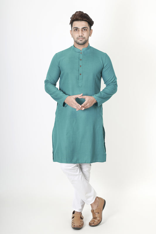 Dark Turquoise Colour Plain Pastel Kurta | Cotton