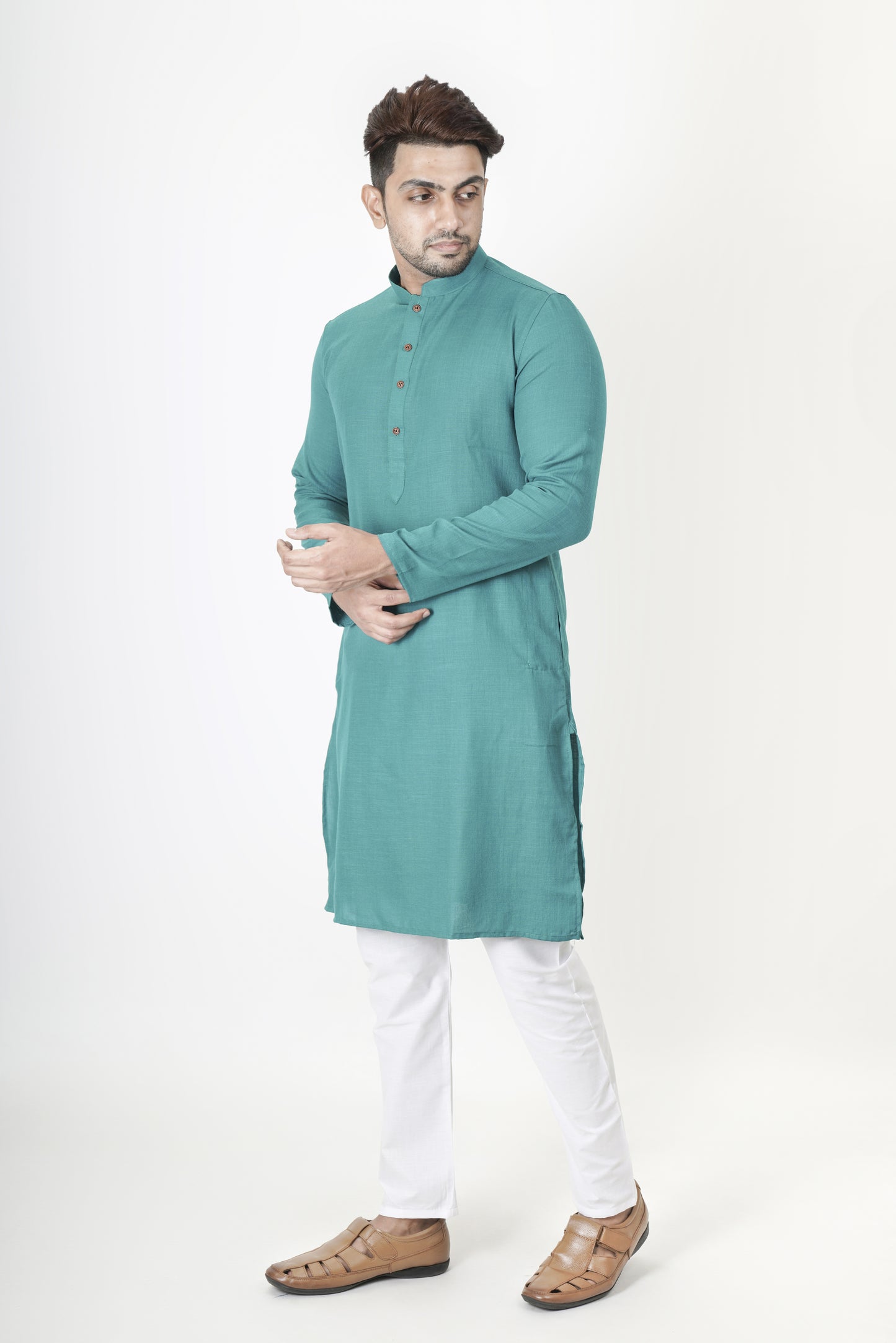 Dark Turquoise Colour Plain Pastel Kurta | Cotton