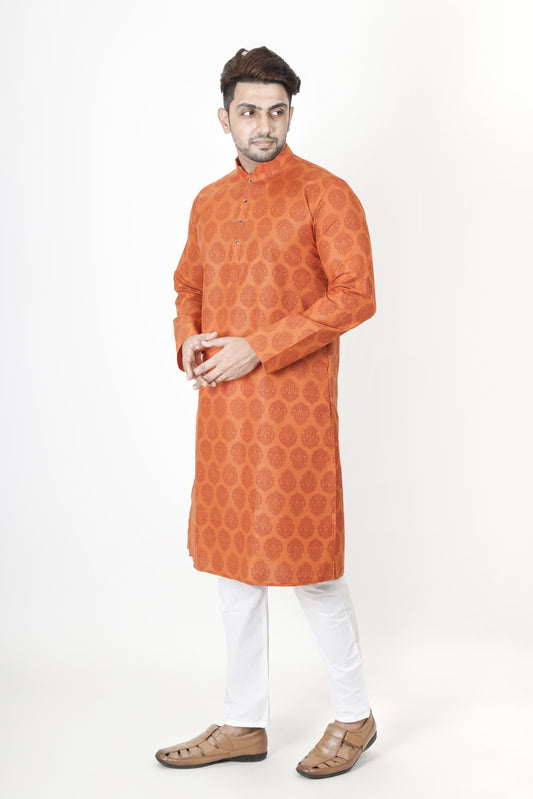 Orange Patterned Printed Kurta | Cotton