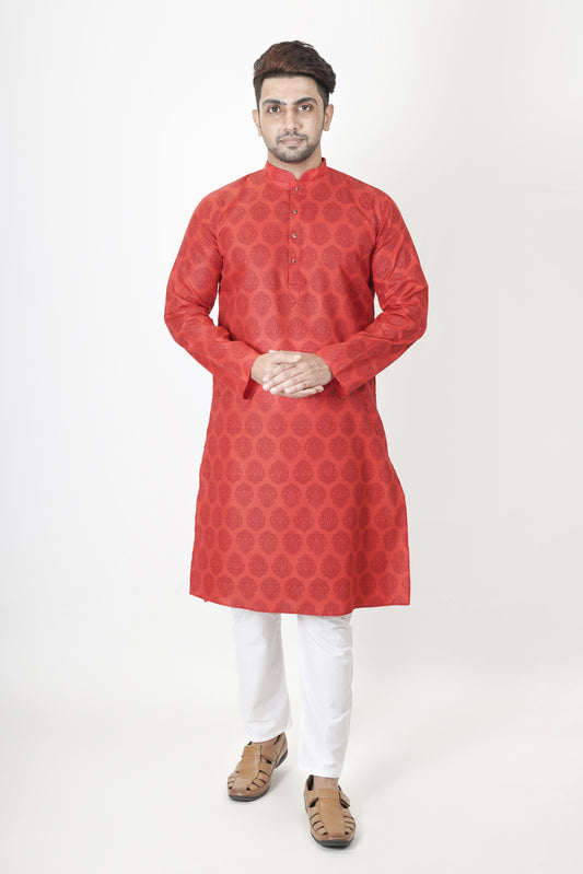 Red Patterned Printed Kurta | Cotton