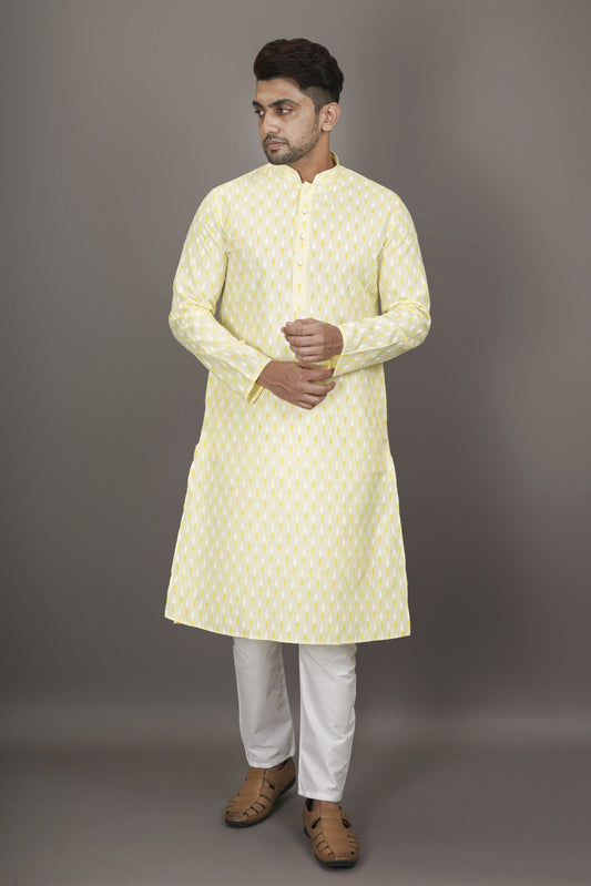 Light Lime Colour Patterned Printed Kurta | Cotton