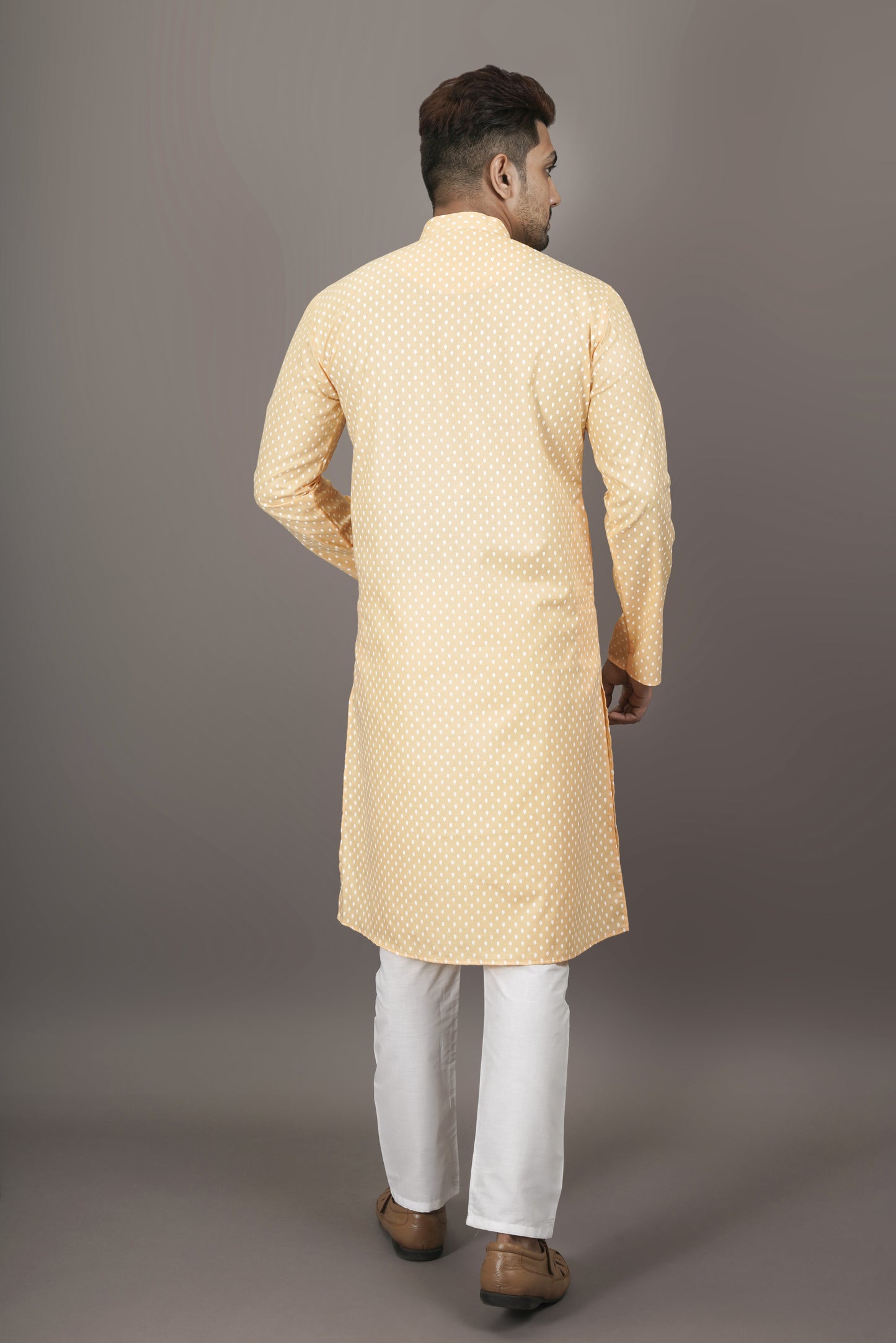 Super Light Peach Colour Patterned Printed Kurta | Cotton