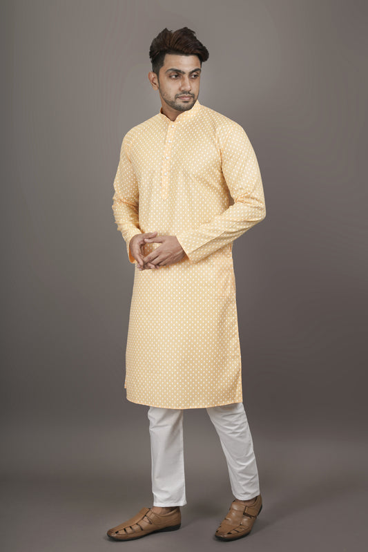 Super Light Peach Colour Patterned Printed Kurta | Cotton