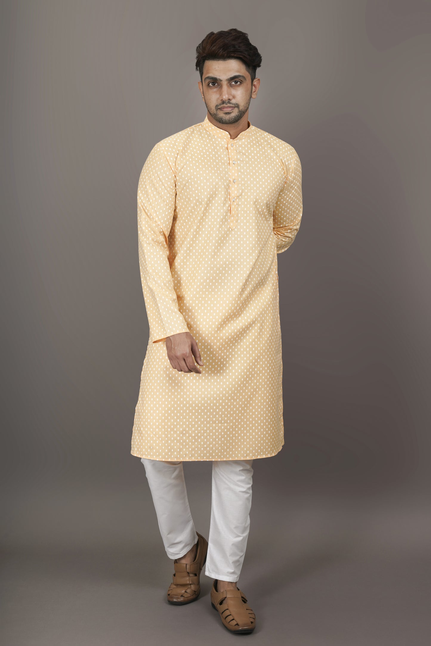 Super Light Peach Colour Patterned Printed Kurta | Cotton