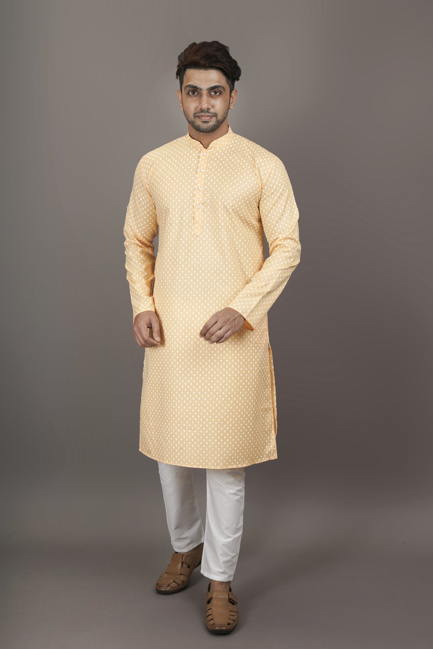 Super Light Peach Colour Patterned Printed Kurta | Cotton