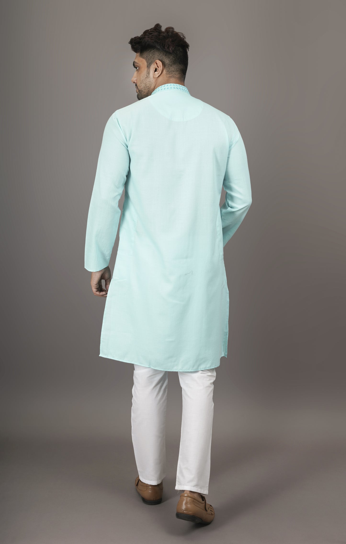 Smoky Sky Blue Colour Plain Pastel Kurta | Cotton