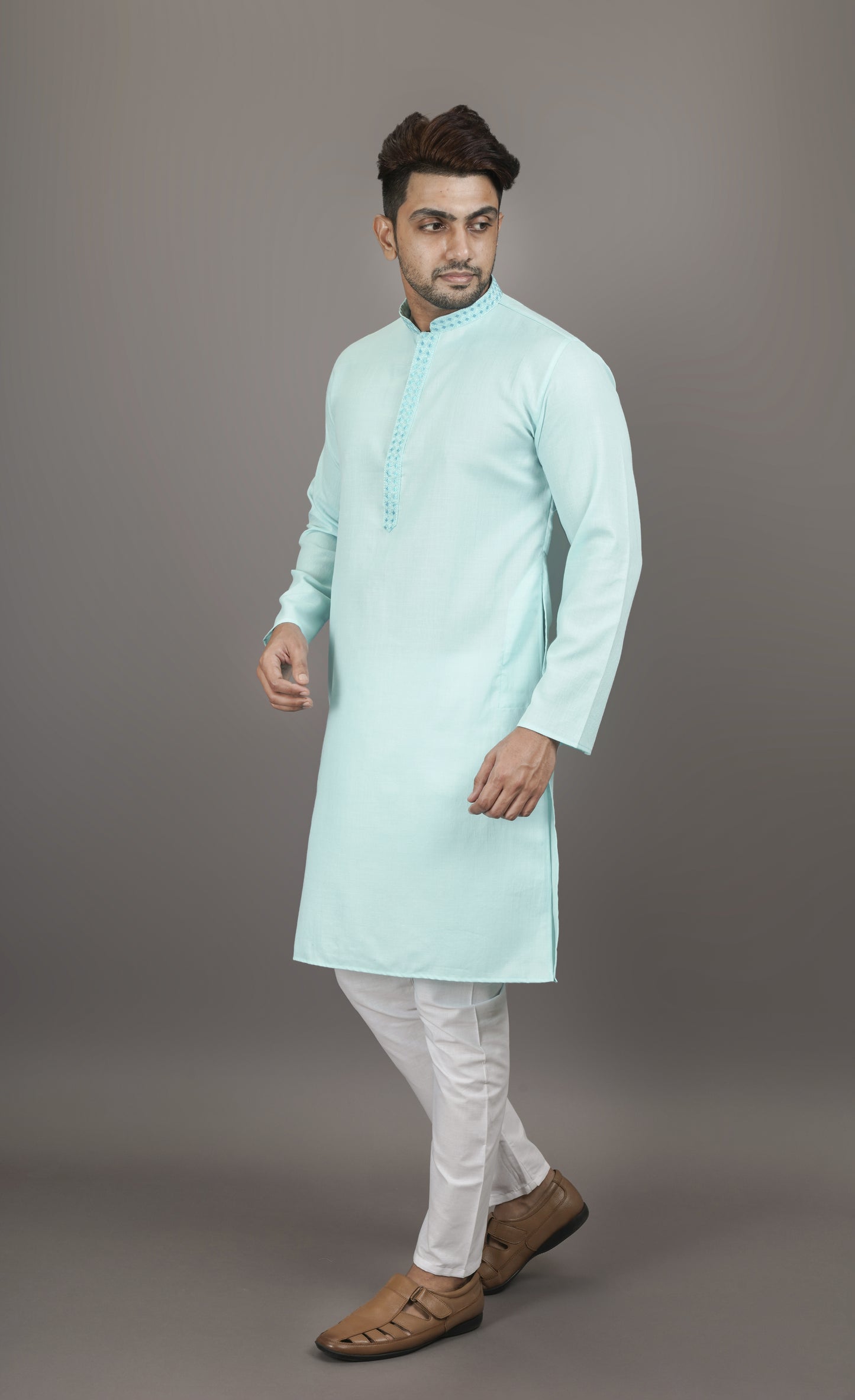 Smoky Sky Blue Colour Plain Pastel Kurta | Cotton