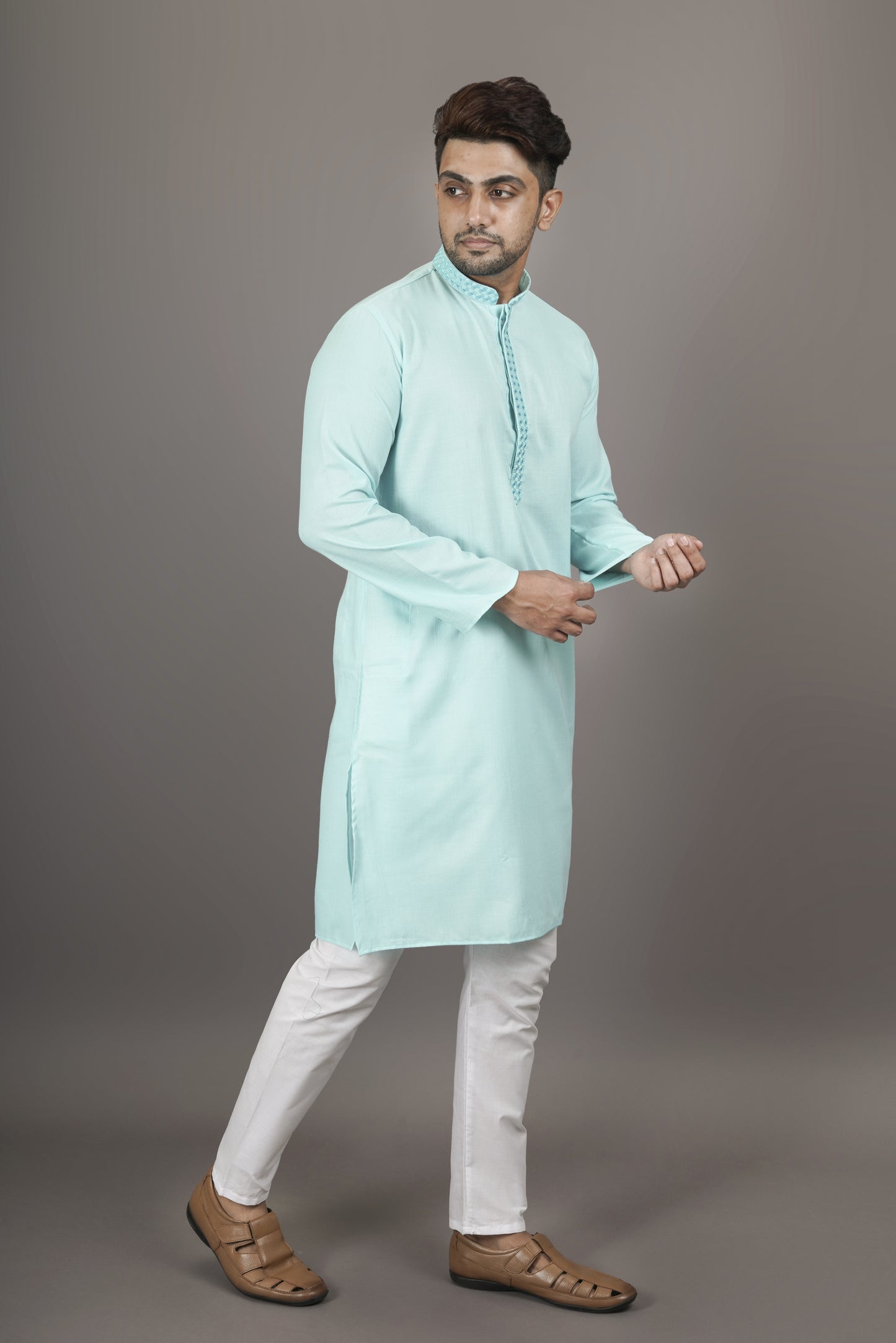 Smoky Sky Blue Colour Plain Pastel Kurta | Cotton