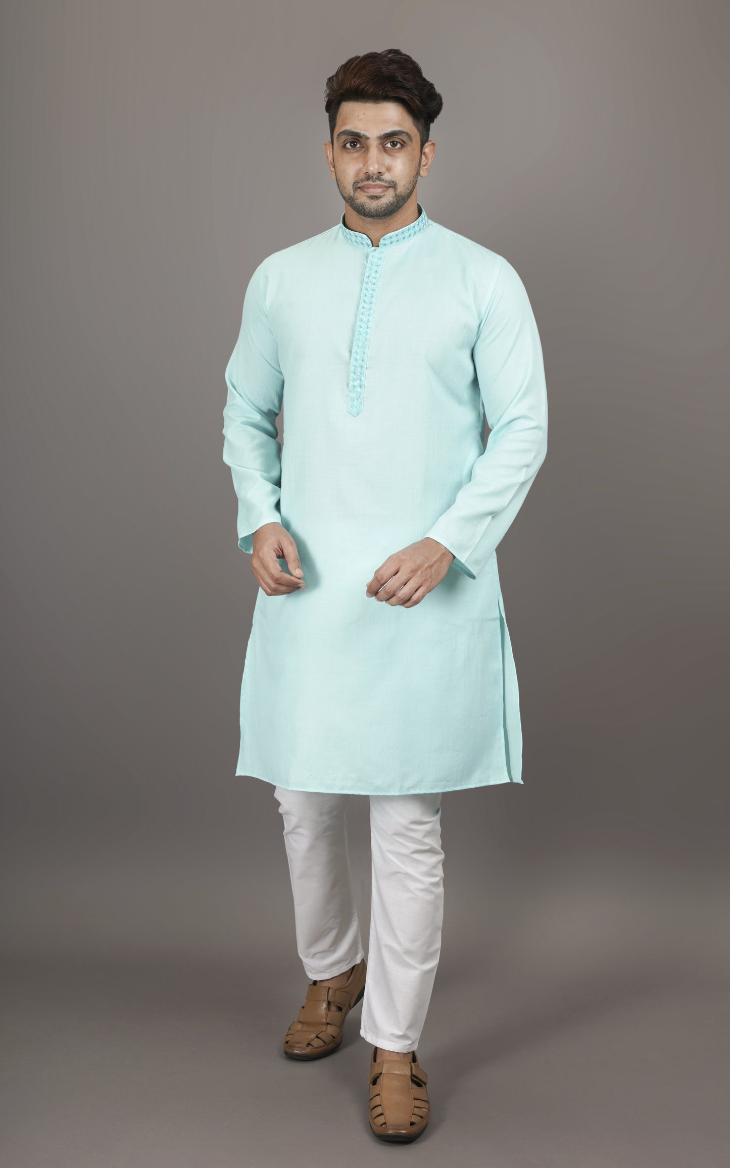 Smoky Sky Blue Colour Plain Pastel Kurta | Cotton