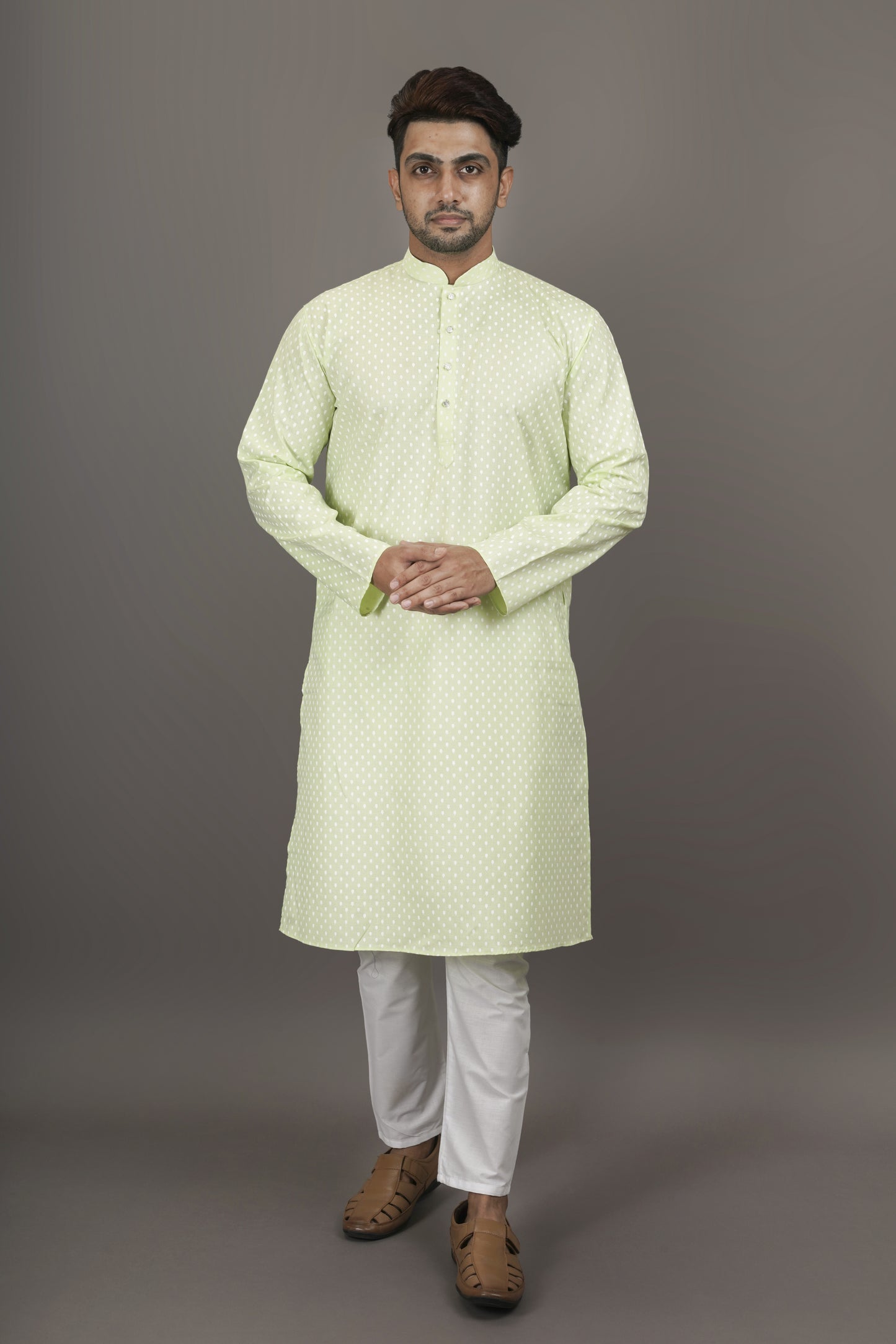 Super Light Green Colour Patterned Printed Kurta | Cotton