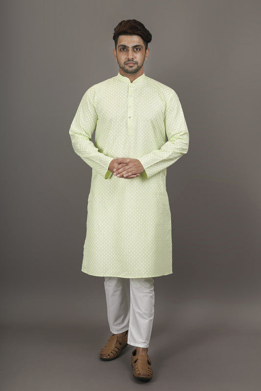 Super Light Green Colour Patterned Printed Kurta | Cotton