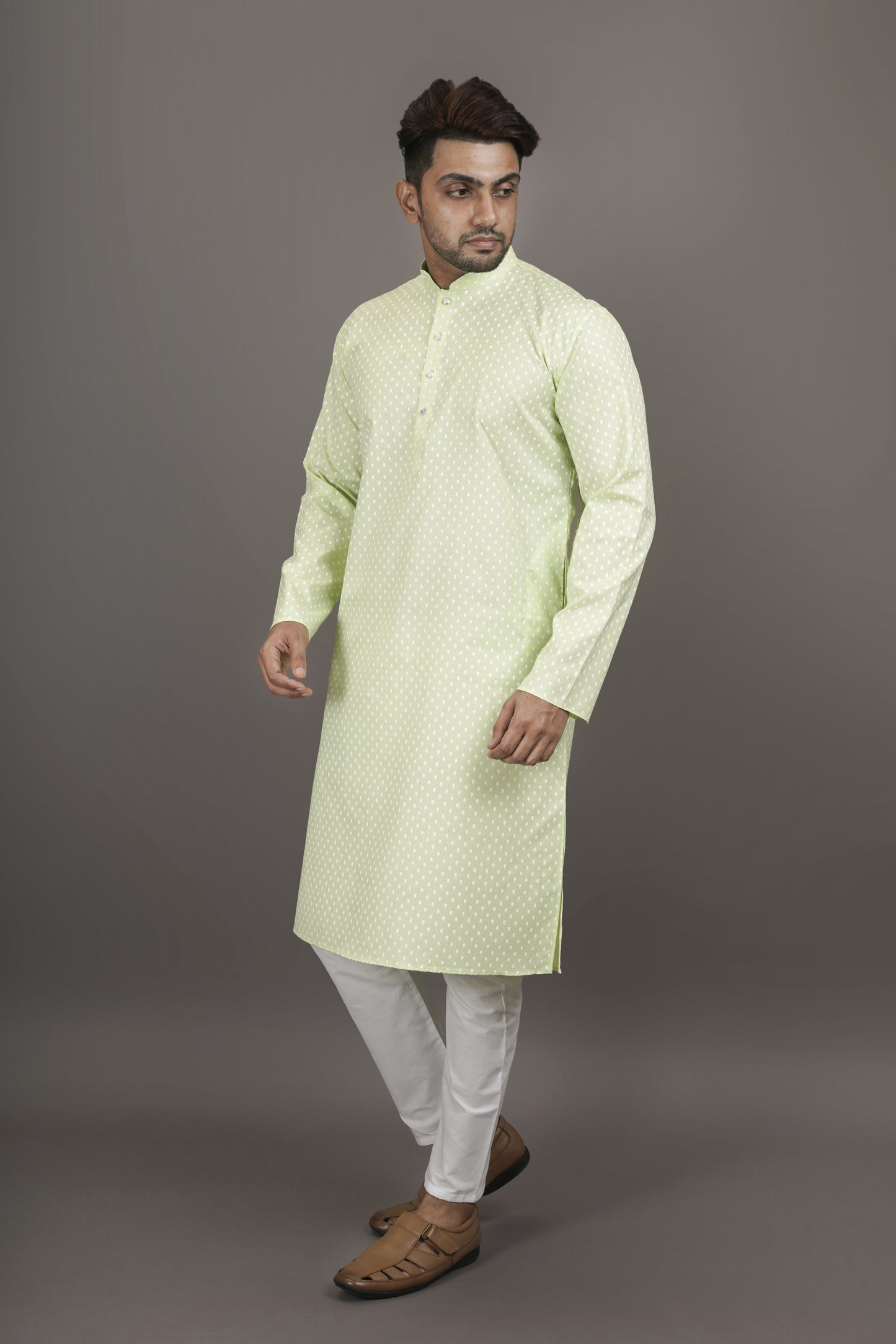 Super Light Green Colour Patterned Printed Kurta | Cotton