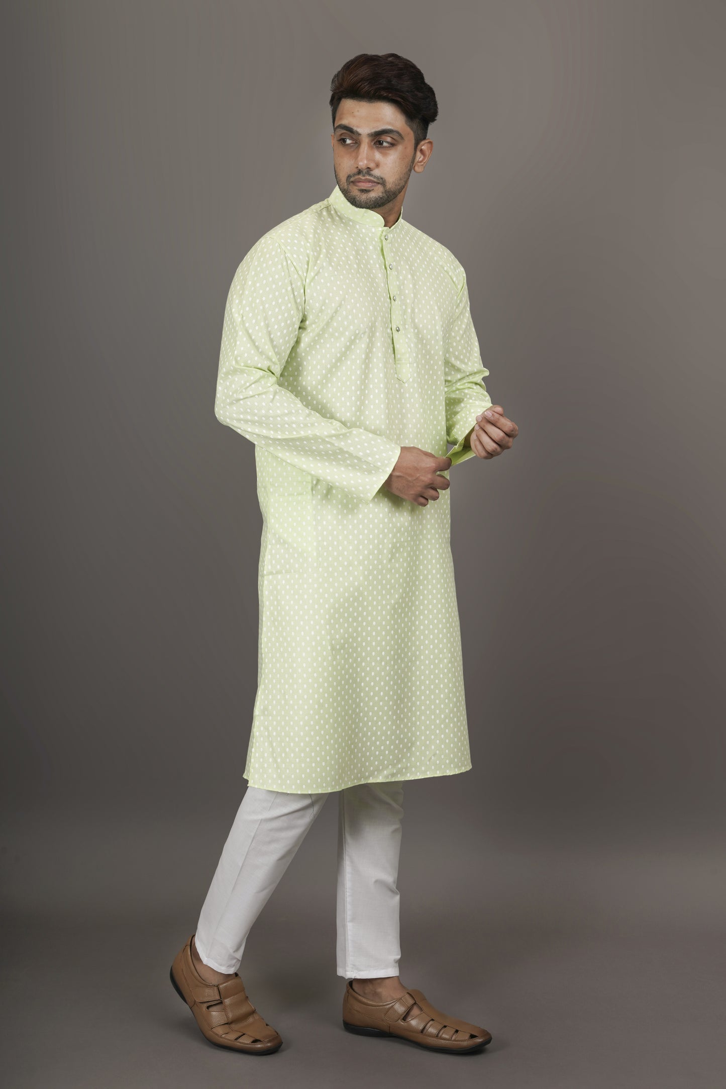 Super Light Green Colour Patterned Printed Kurta | Cotton