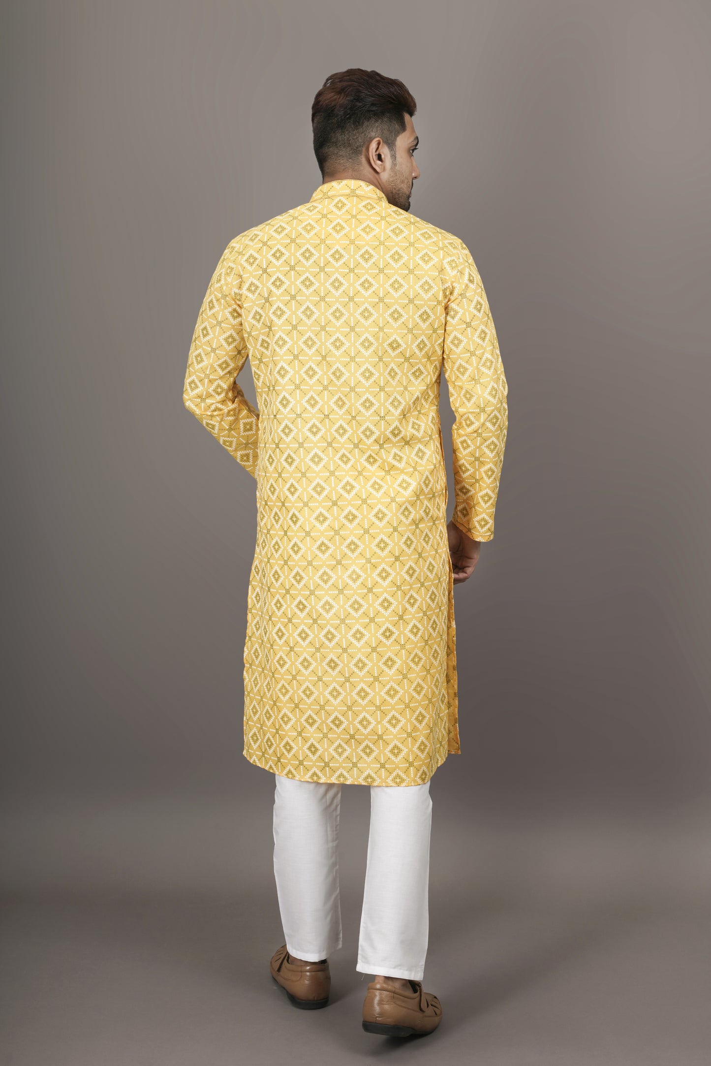 Light Yellow Colour Patterned Printed Kurta | Cotton