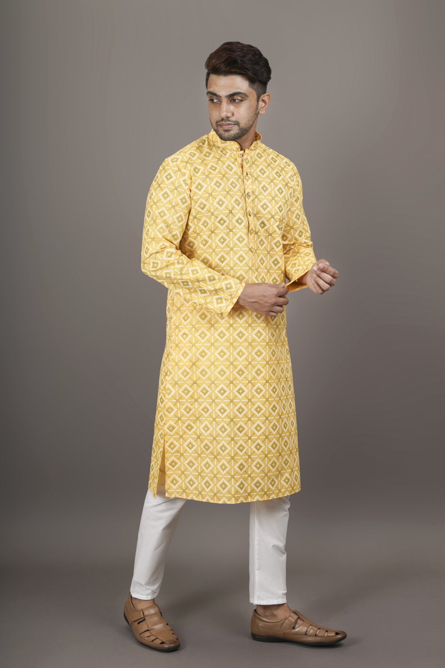 Light Yellow Colour Patterned Printed Kurta | Cotton