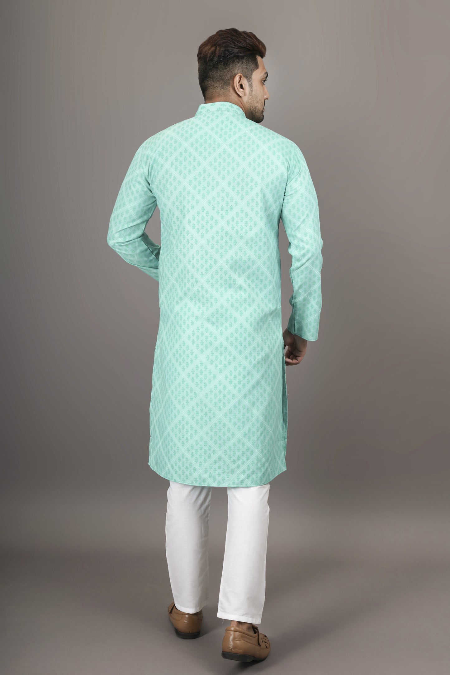 Super Light Turquoise Colour Patterned Printed Kurta | Cotton