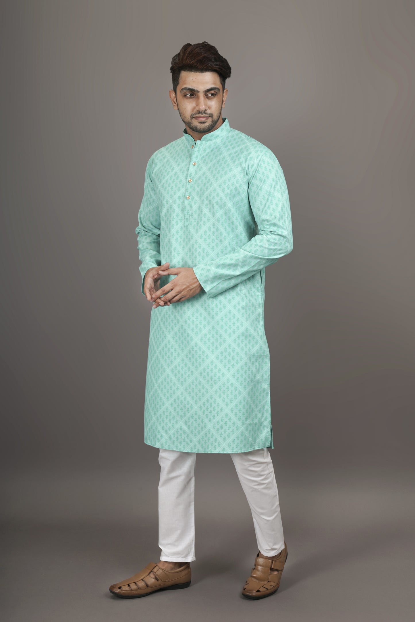 Super Light Turquoise Colour Patterned Printed Kurta | Cotton